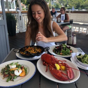 Jackie eating lunch at Rowayton Seafood