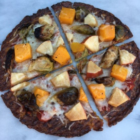 Gluten-free Cauliflower Pizza with Brussels Sprouts, Squash, Apples