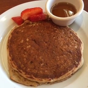 Gluten-free pancakes with strawberries from Hugo's