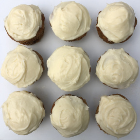 Carrot Cupcakes frosted with cream cheese frosting