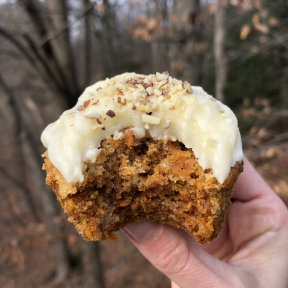 Big bite from a gluten-free Carrot Cupcakes