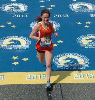 Jackie running the Boston Marathon in 2013