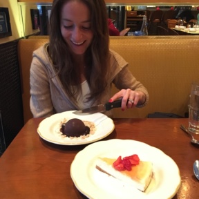 Jackie eating dessert at Nizza