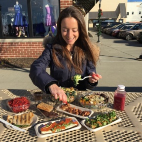 Jackie eating lunch at Organic Pharmer