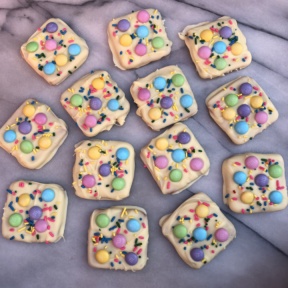 Gluten-free Easter Chocolate Bark with Schar honeygrams and M&M's