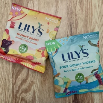 Gluten-free gummy bears and sour gummy worms from Lily's Sweets