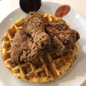 Gluten-free fried chicken and cheddar waffle from Friedman's