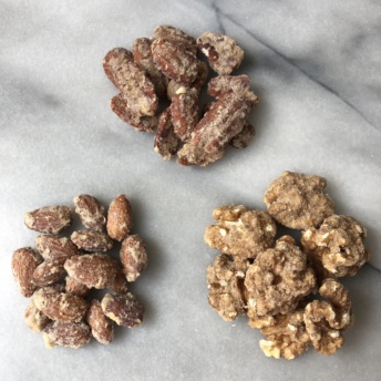 Three types of candied nuts by Black Bow Sweets