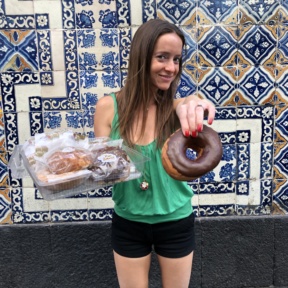 Jackie with a donut from Pan Gabriel