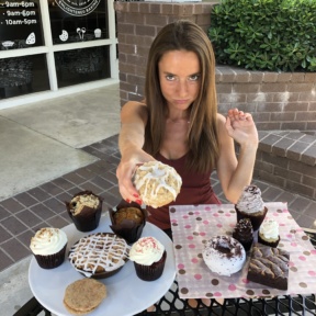 Jackie and a crumb donut at Karma Baker