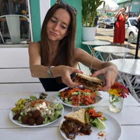 Jackie eating at Java Kai in Kauai