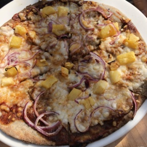 Gluten-free BBQ pineapple pizza from Sage Vegan Bistro