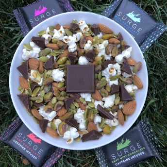 Gluten-free trail mix with Surge Chocolate and nuts