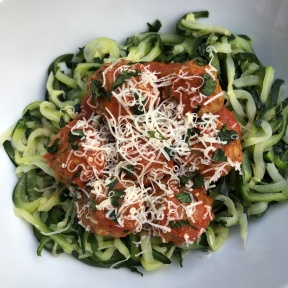 Gluten-free zoodles and meatballs by Rosina