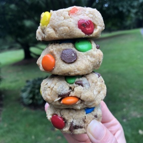Stack of gluten-free Monster Cookies
