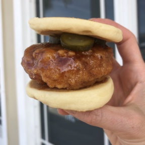 Gluten-free vegan fried chicken pancake sliders from PAC Pastries