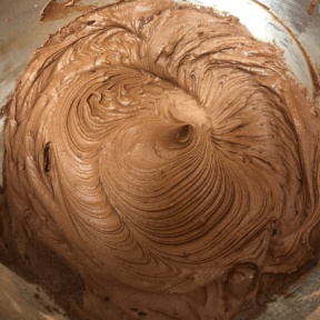 Making chocolate frosting for Cosmic Brownies