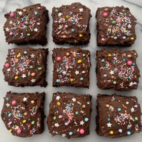 Gluten-free Cosmic Brownies with rainbow sprinkles
