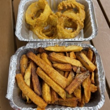 Gluten-free fries and onion rings from Boss Chick N Beer