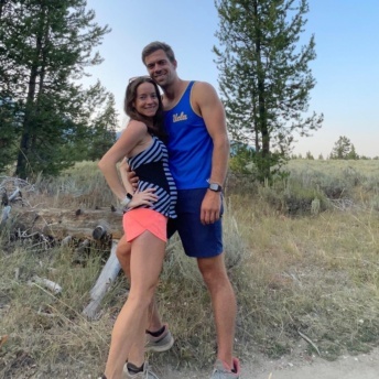 Jackie and Brendan hiking in the Grand Tetons while pregnant