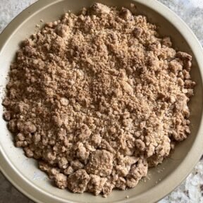 Gluten-free Pear Crumble out of the oven