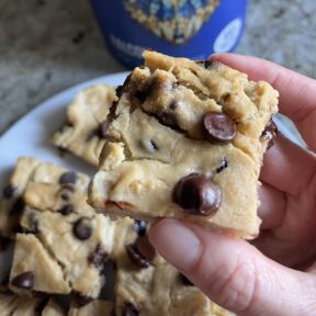 Gluten-free plant-based Protein Blondies made with Birdman protein powder