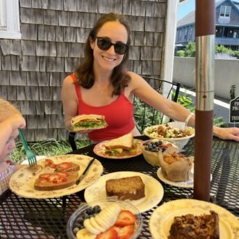 Jackie eating a gluten-free lunch at Persephone's Kitchen