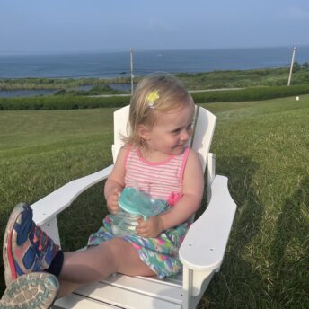 Chloe lounging at Spring House Hotel in Block Island