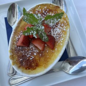 Gluten-free creme brulee from The Boathouse at Saugatuck