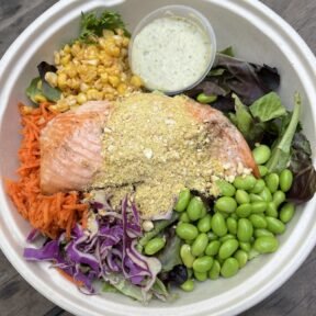 Gluten-free Bowery bowl with salmon from Avo in NYC