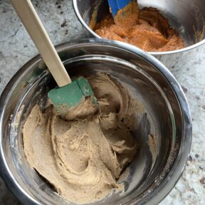 Making the batter for the crust and pumpkin filling